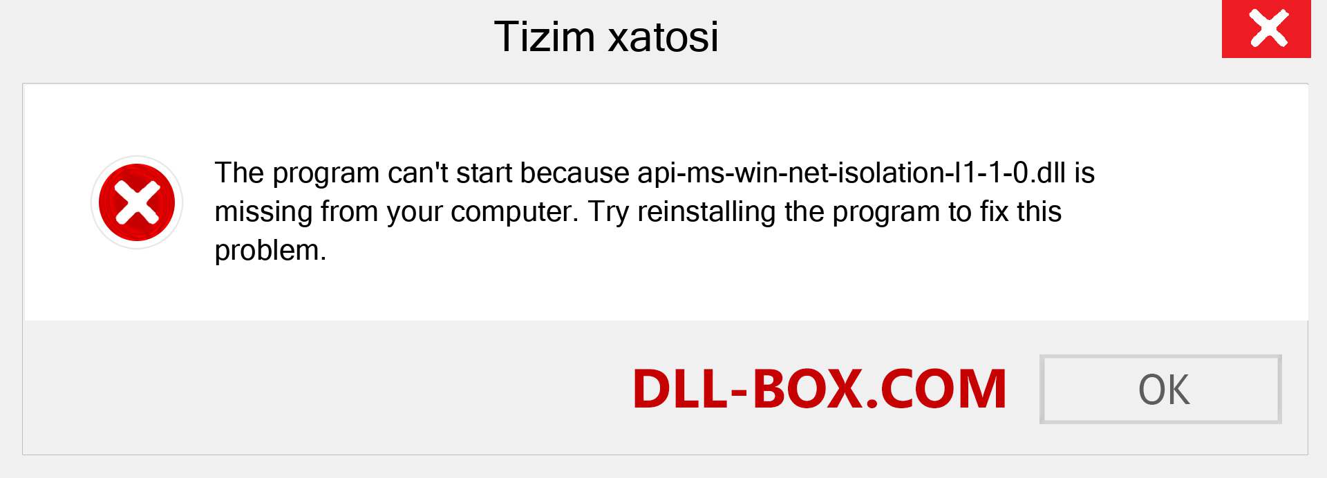 api-ms-win-net-isolation-l1-1-0.dll fayli yo'qolganmi?. Windows 7, 8, 10 uchun yuklab olish - Windowsda api-ms-win-net-isolation-l1-1-0 dll etishmayotgan xatoni tuzating, rasmlar, rasmlar